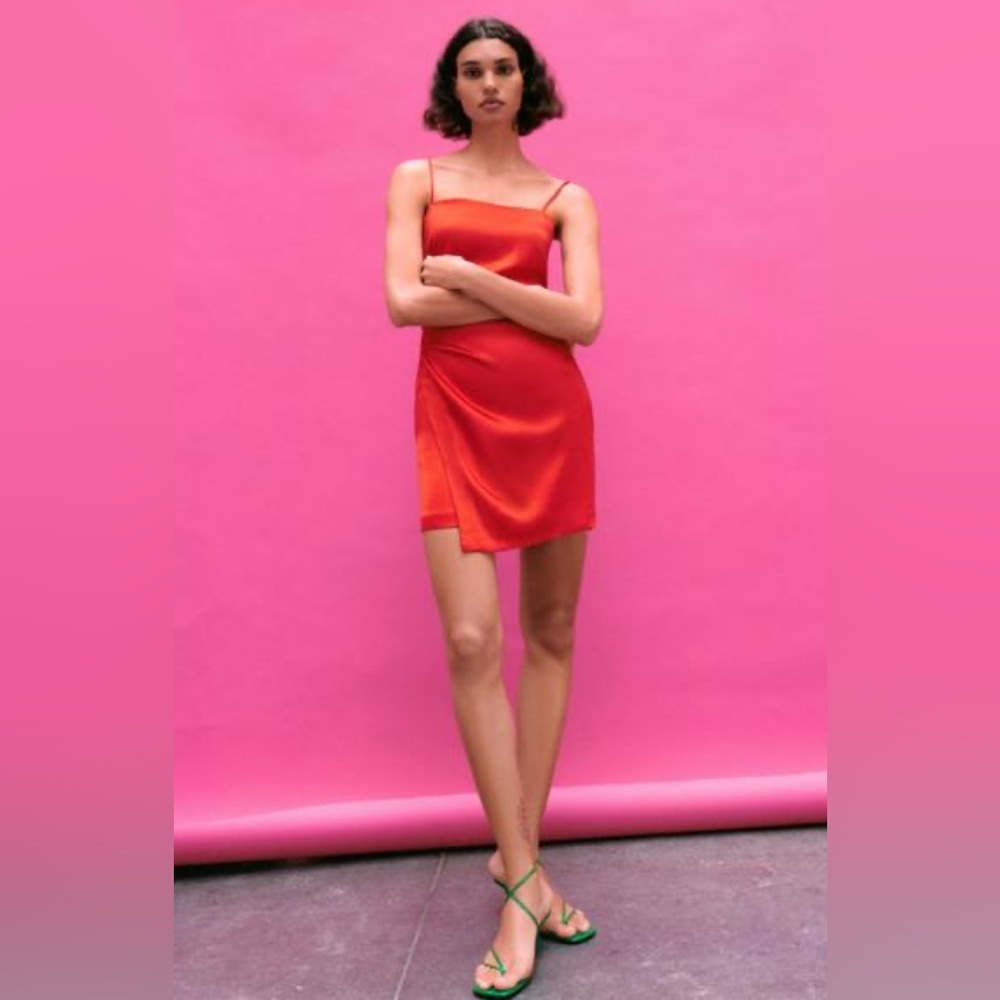 Zara - Red Satin Slip Dress - size M